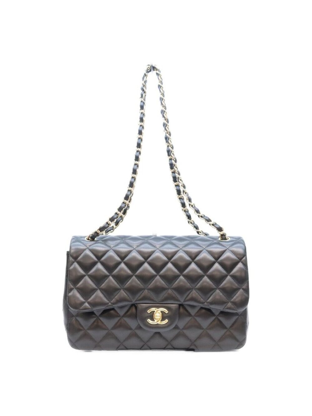 Chanel Black Lambskin Gold Double Flap Maxi Quilted 30 Shoulder Bag
